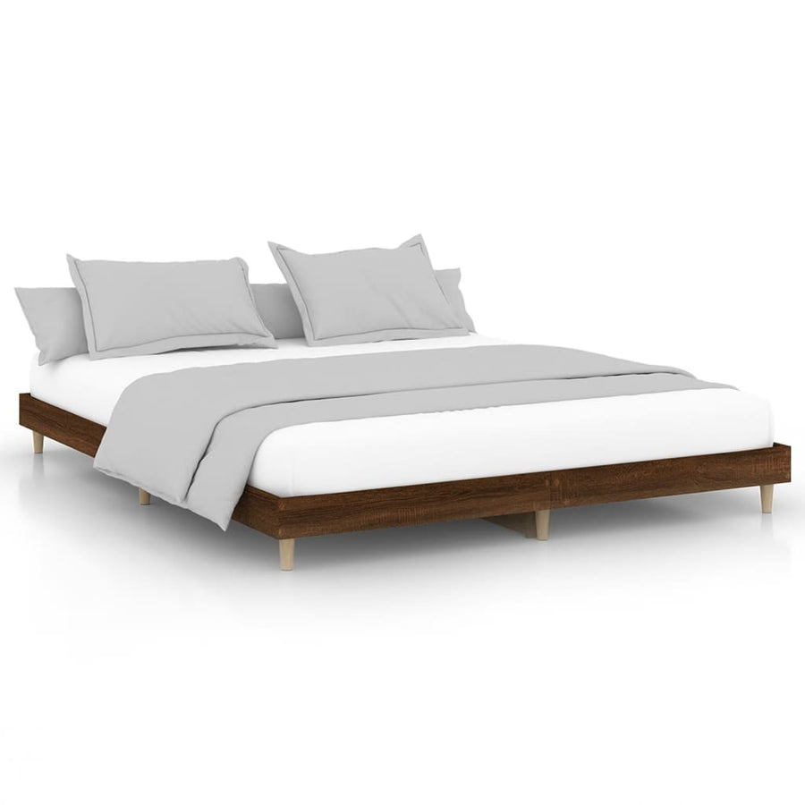 Bedframe bewerkt hout bruin eikenkleur 200x200 cm 200 x 200 cm bruin eikenkleur