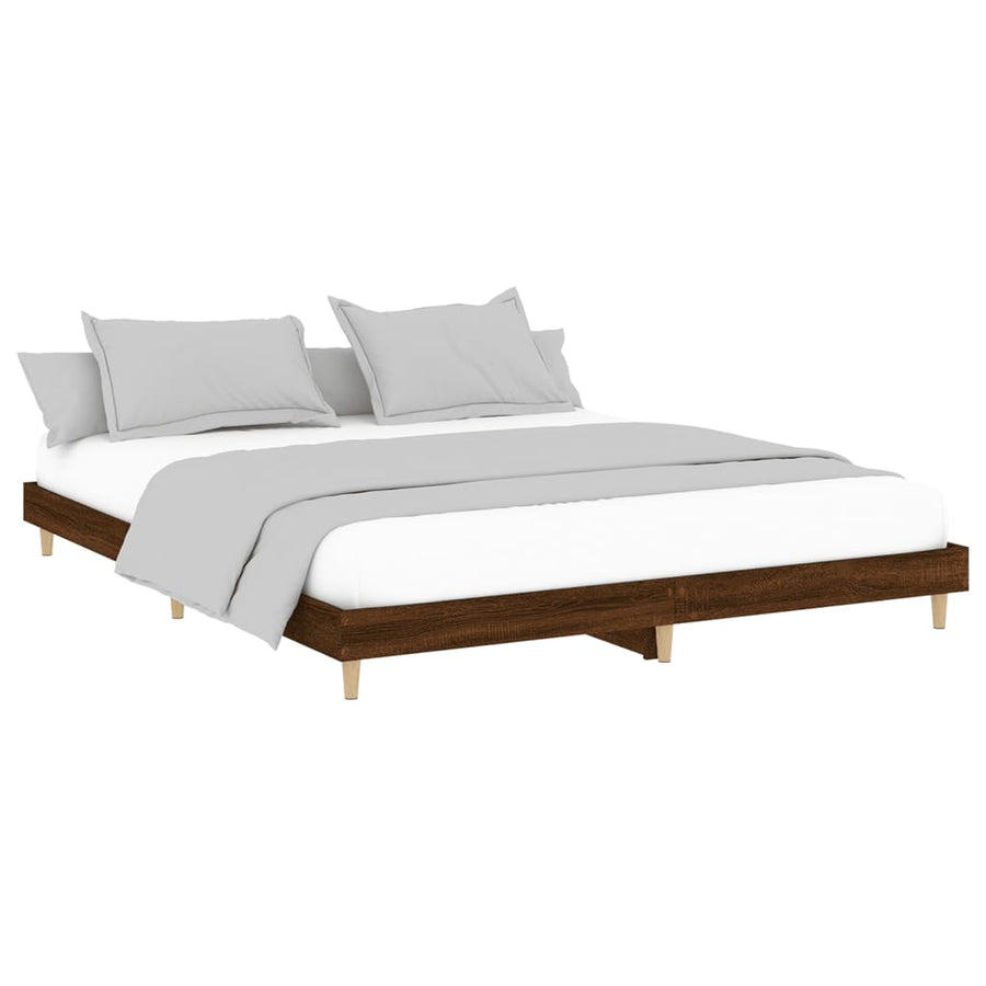 Bedframe bewerkt hout bruin eikenkleur 200x200 cm 200 x 200 cm bruin eikenkleur