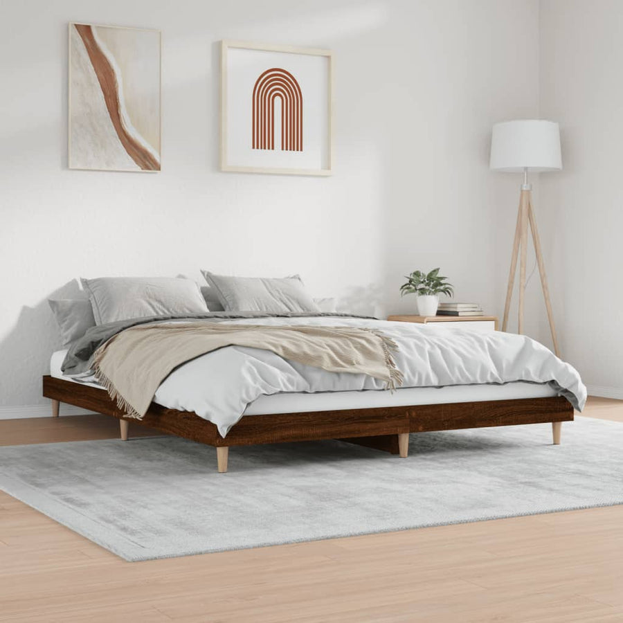 Bedframe bewerkt hout bruin eikenkleur 200x200 cm 200 x 200 cm bruin eikenkleur