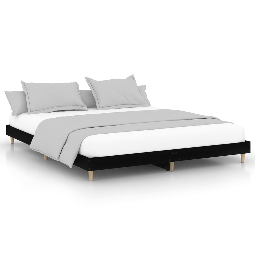 Bedframe Bewerkt Hout 150 x 200 cm Zwart