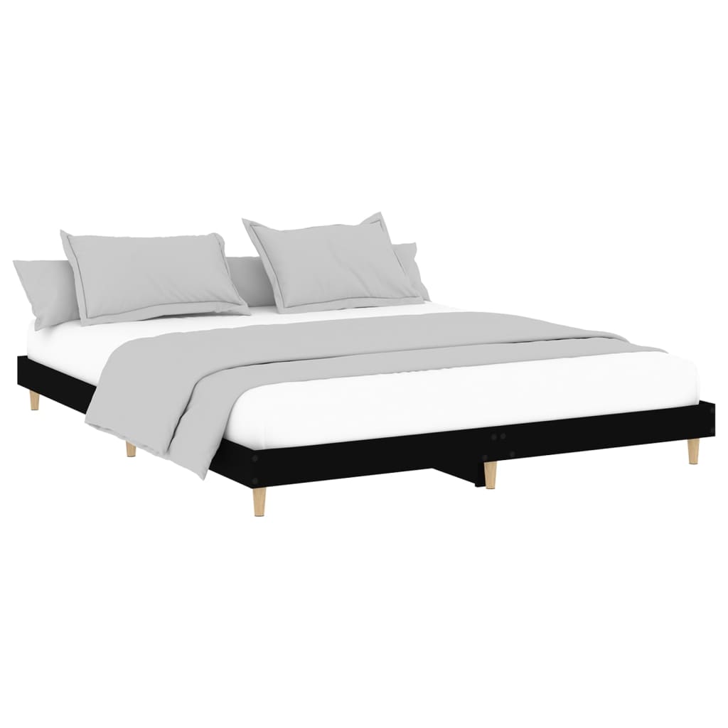Bedframe Bewerkt Hout 150 x 200 cm Zwart