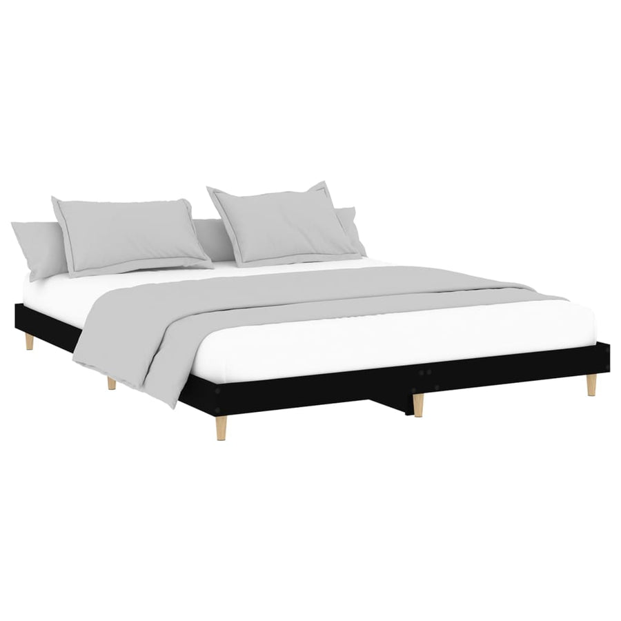 Bedframe Bewerkt Hout 150 x 200 cm Zwart