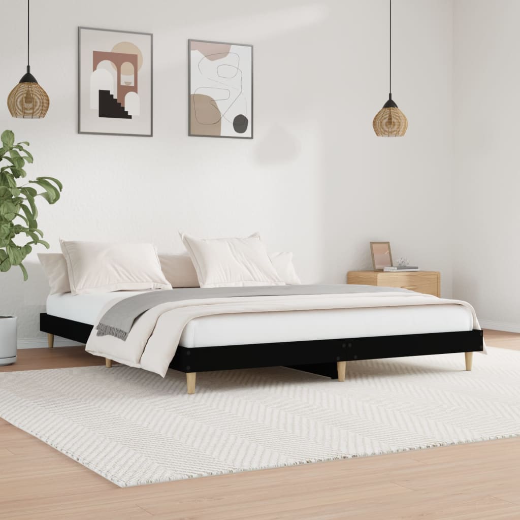 Bedframe Bewerkt Hout 150 x 200 cm Zwart