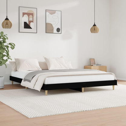 Bedframe Bewerkt Hout 150 x 200 cm Zwart
