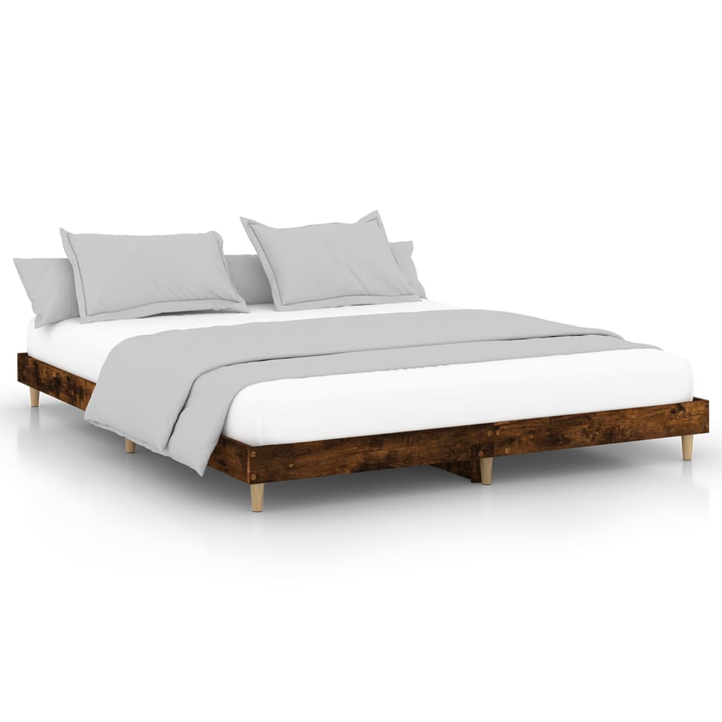 Bedframe Bewerkt Hout Kleurig 150 x 200 cm Gerookt eiken