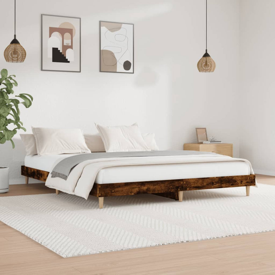 Bedframe Bewerkt Hout Kleurig 150 x 200 cm Gerookt eiken