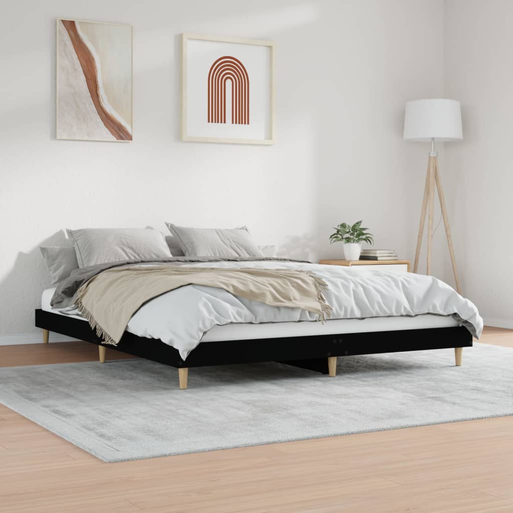 Bedframe Bewerkt Hout 120 x 200 cm Zwart