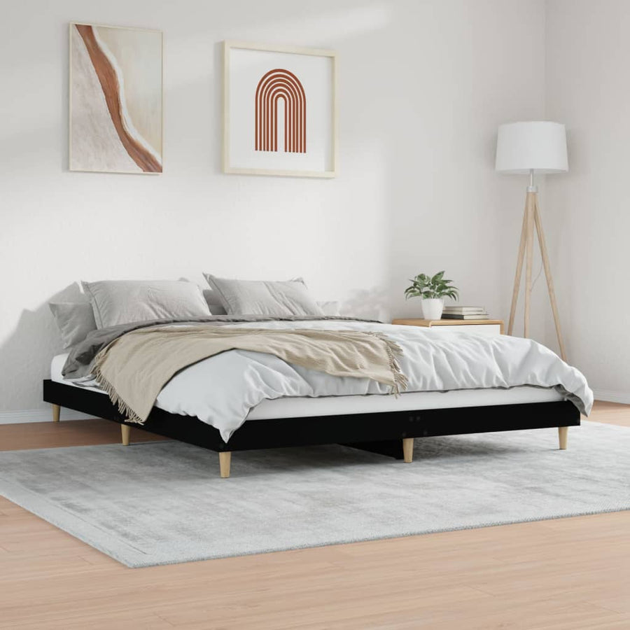 Bedframe Bewerkt Hout 120 x 200 cm Zwart