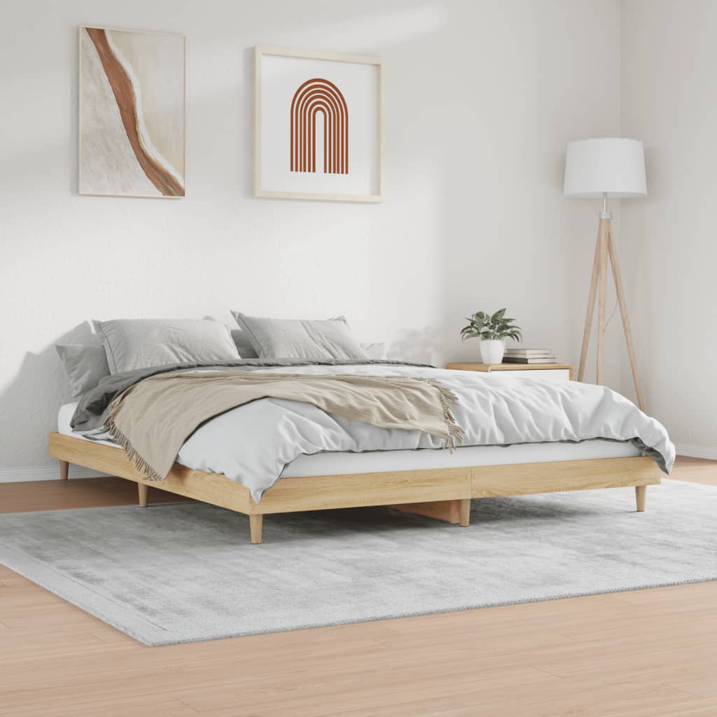 Bedframe bewerkt hout sonoma eikenkleurig 120x200 cm 120 x 200 cm Sonoma eiken