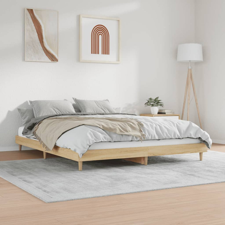 Bedframe bewerkt hout sonoma eikenkleurig 120x200 cm 120 x 200 cm Sonoma eiken