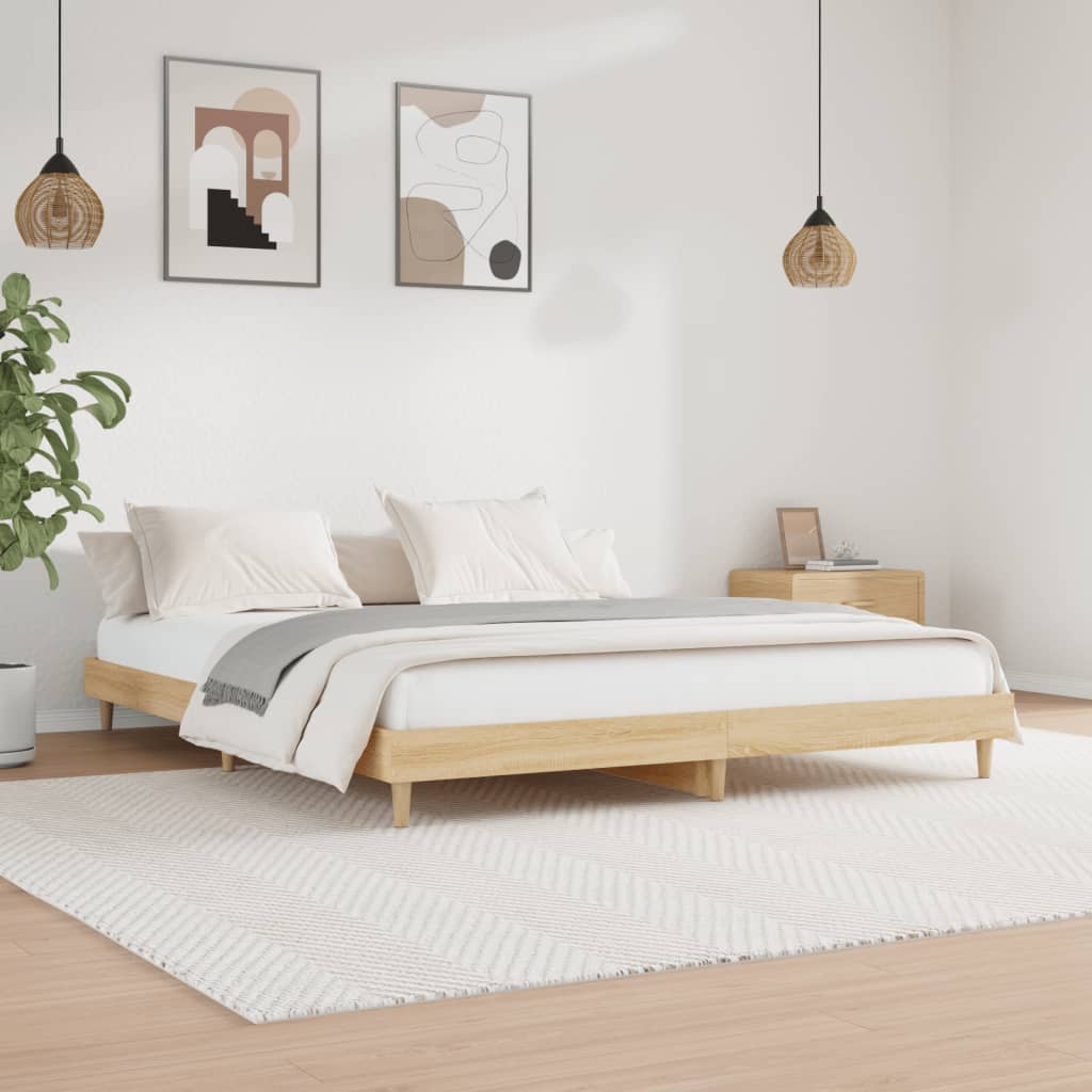 Bedframe bewerkt hout sonoma eikenkleurig 120x200 cm 120 x 200 cm Sonoma eiken