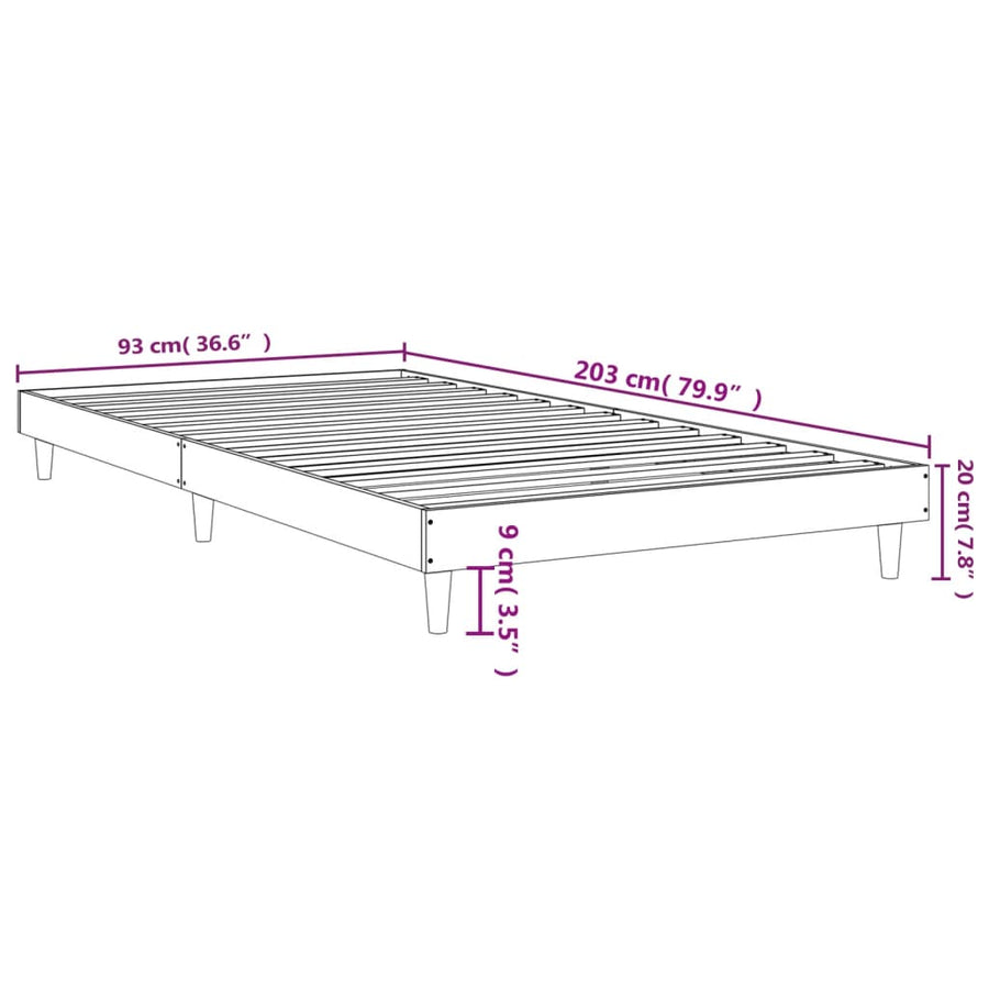 Bedframe Bewerkt Hout Kleurig 90 x 200 cm Gerookt eiken