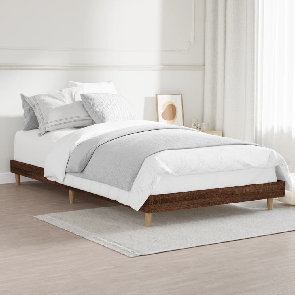 Bedframe bewerkt hout bruin eikenkleur 90x200 cm 90 x 200 cm bruin eikenkleur