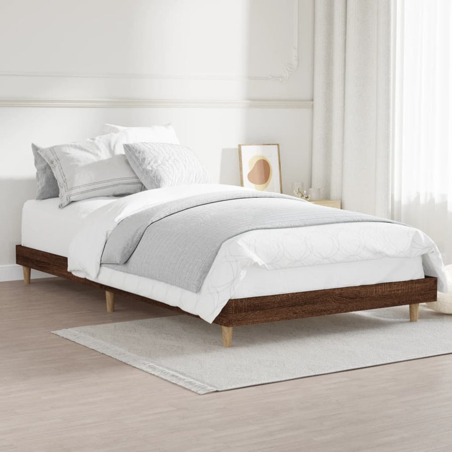 Bedframe bewerkt hout bruin eikenkleur 90x200 cm 90 x 200 cm bruin eikenkleur