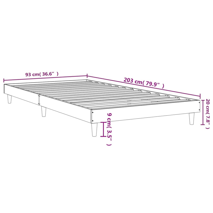 Bedframe bewerkt hout bruin eikenkleur 90x200 cm 90 x 200 cm bruin eikenkleur