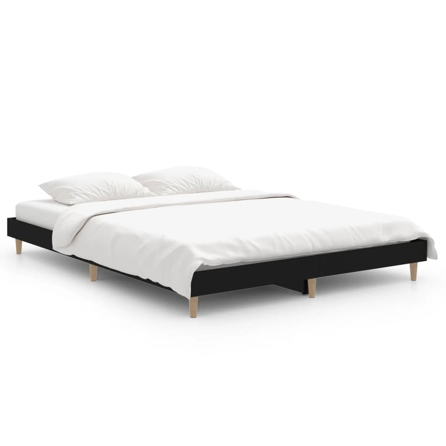 Bedframe Led Massief Hout 140 x 190 cm Zwart