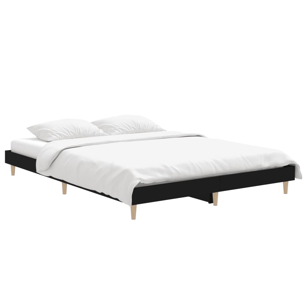 Bedframe Led Massief Hout 140 x 190 cm Zwart