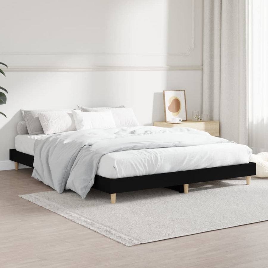 Bedframe Led Massief Hout 140 x 190 cm Zwart