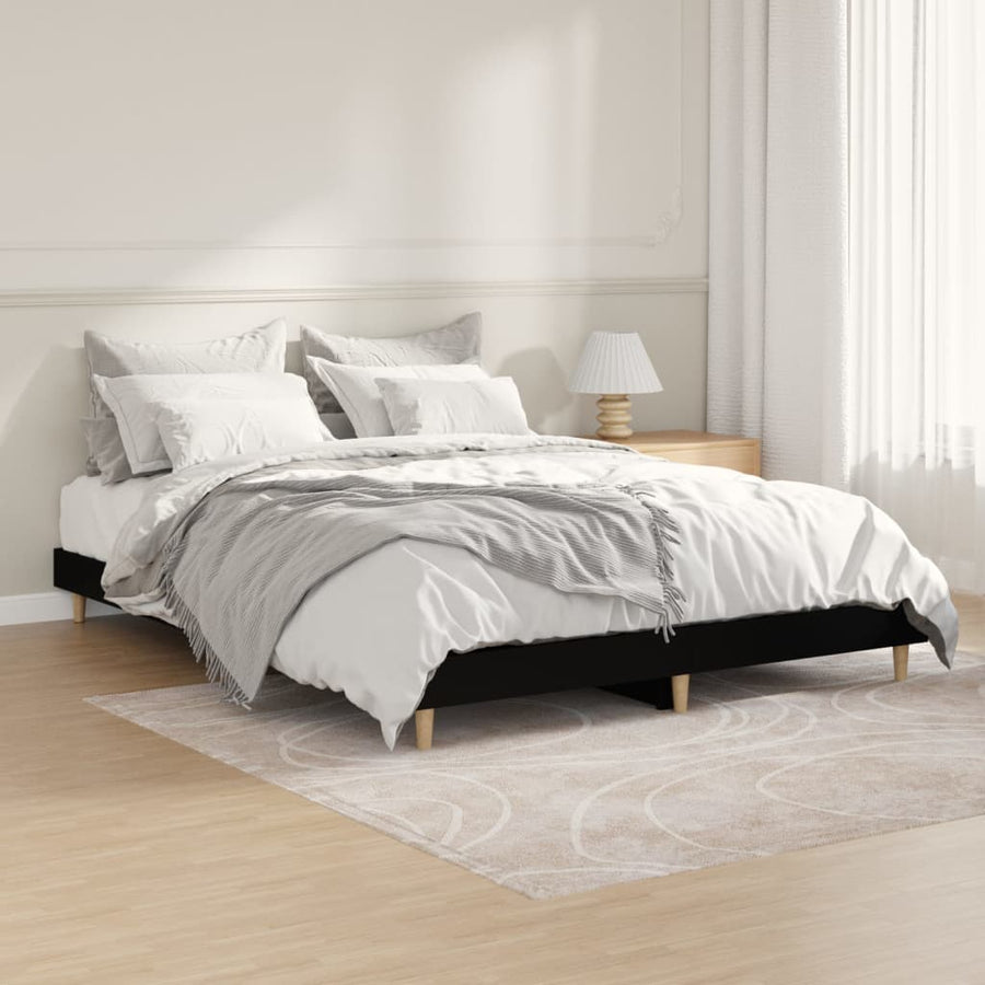 Bedframe Led Massief Hout 140 x 190 cm Zwart
