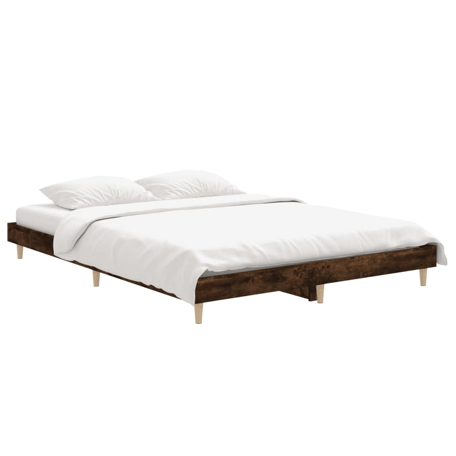 Bedframe Bewerkt Hout Kleurig 135 x 190 cm Gerookt eiken