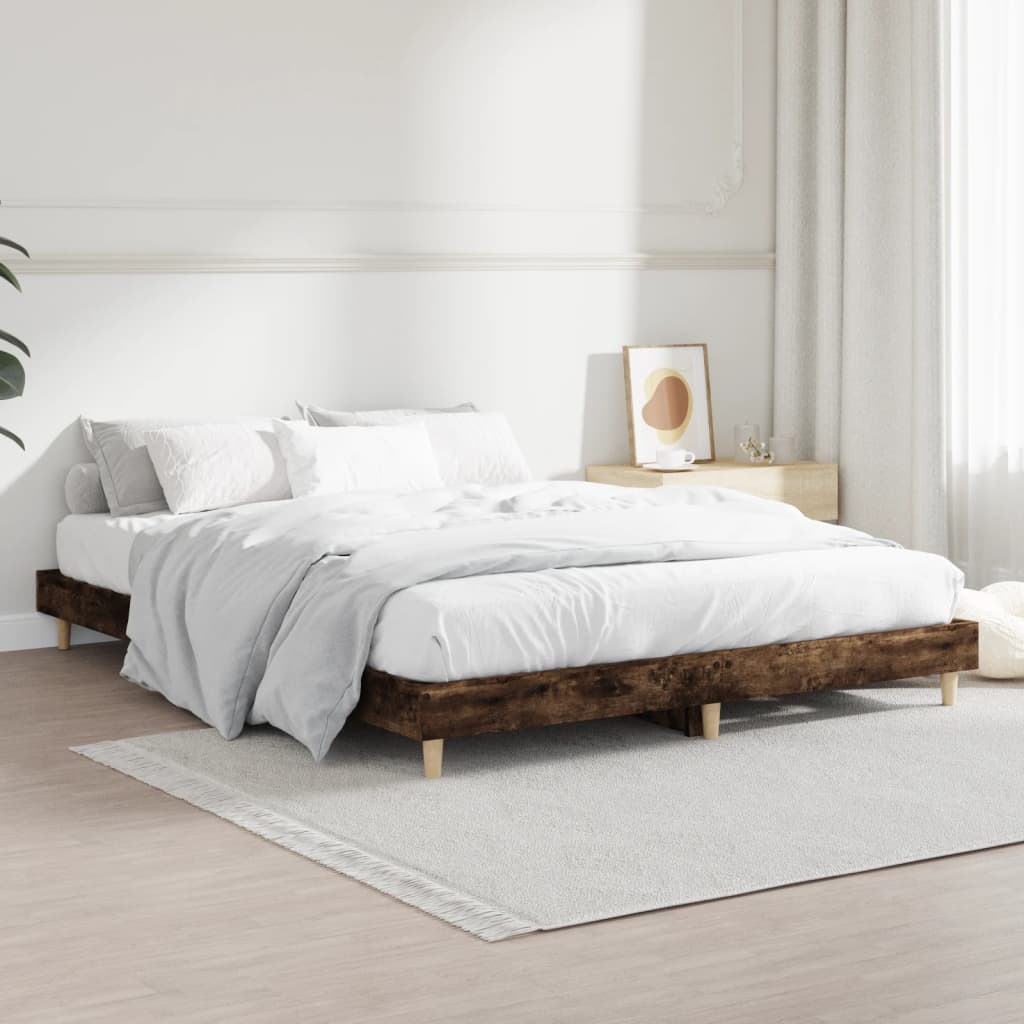 Bedframe Bewerkt Hout Kleurig 135 x 190 cm Gerookt eiken