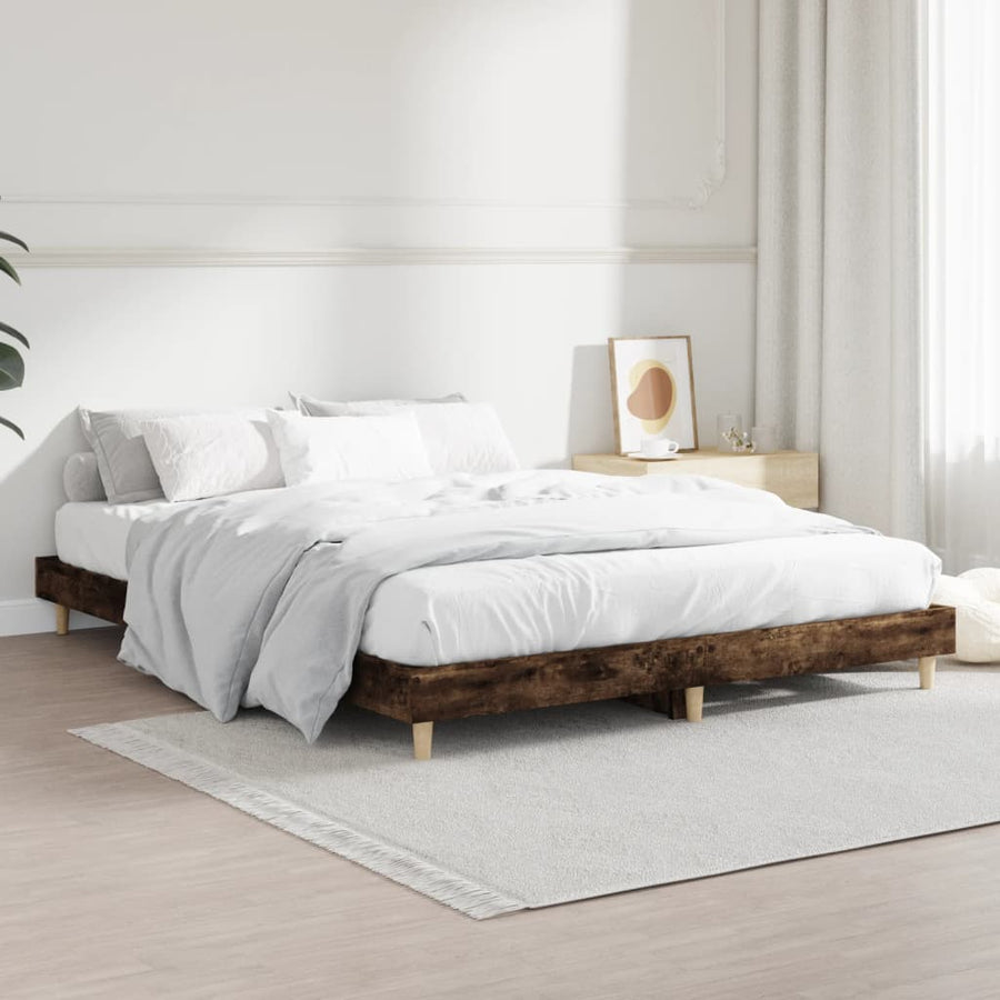 Bedframe Bewerkt Hout Kleurig 135 x 190 cm Gerookt eiken