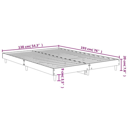 Bedframe Bewerkt Hout Kleurig 135 x 190 cm Gerookt eiken
