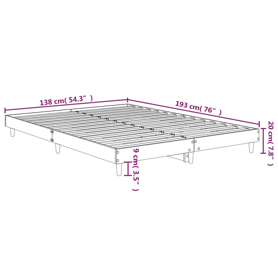 Bedframe Bewerkt Hout Kleurig 135 x 190 cm Gerookt eiken