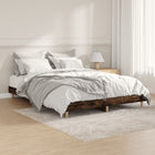 Carved smoked oak-colored wooden bed frame 135x190 cm