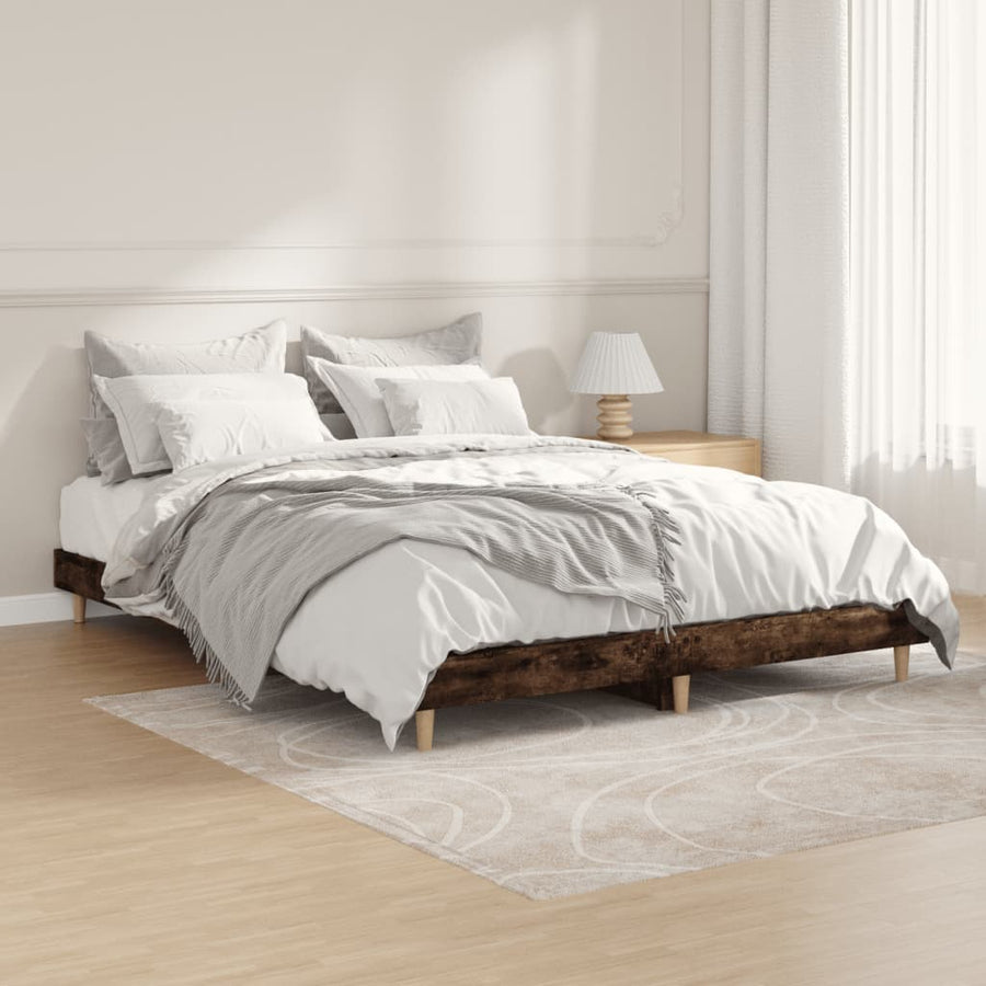 Bedframe Bewerkt Hout Kleurig 135 x 190 cm Gerookt eiken