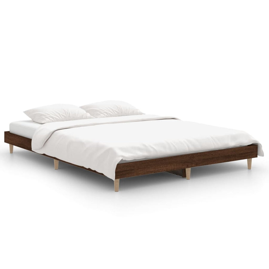 Bedframe bewerkt hout bruin eikenkleur 135x190 cm 135 x 190 cm bruin eikenkleur