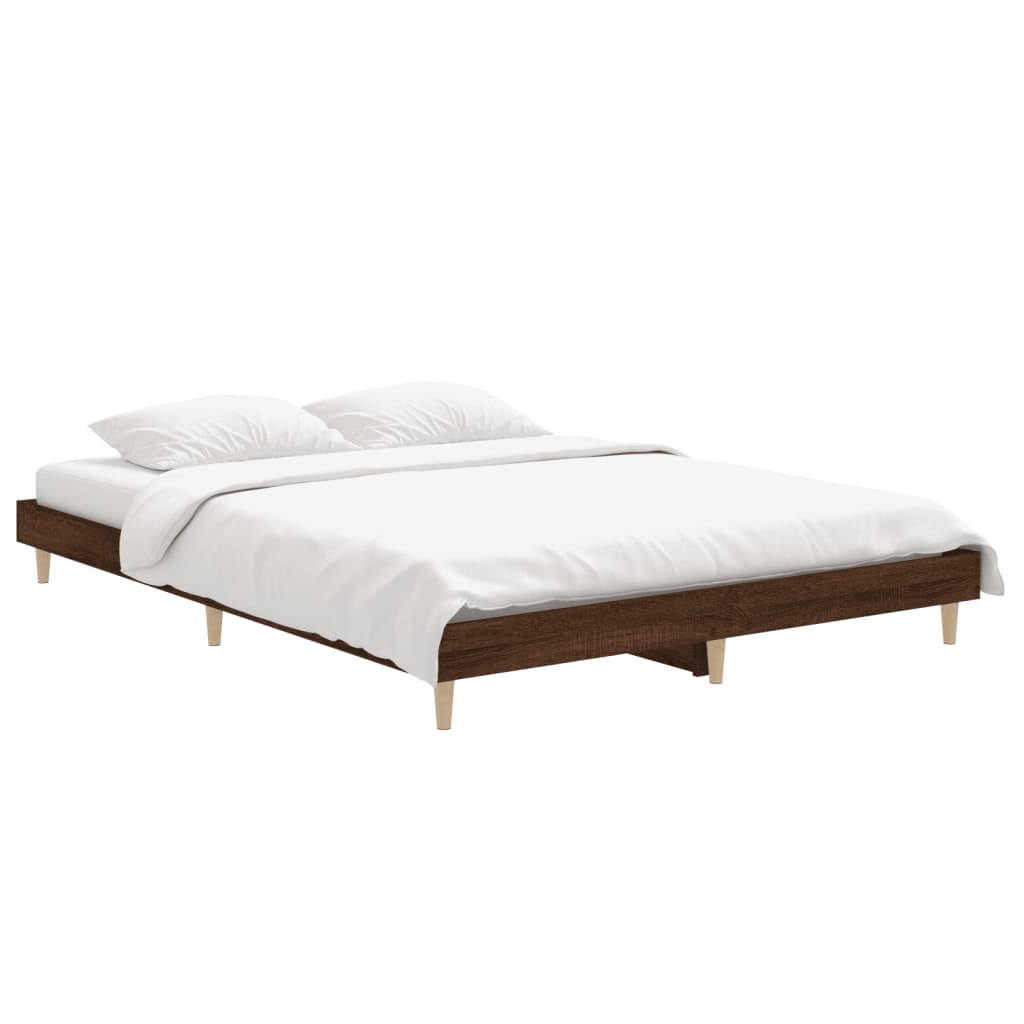 Bedframe bewerkt hout bruin eikenkleur 135x190 cm 135 x 190 cm bruin eikenkleur