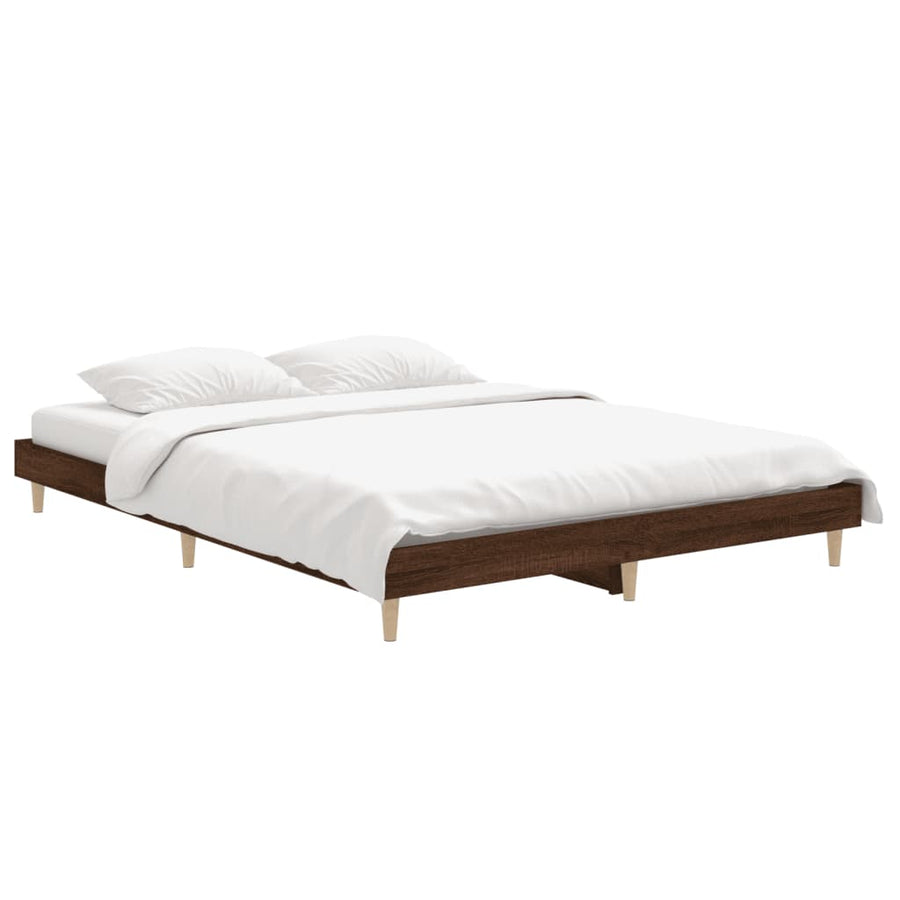 Bedframe bewerkt hout bruin eikenkleur 135x190 cm 135 x 190 cm bruin eikenkleur