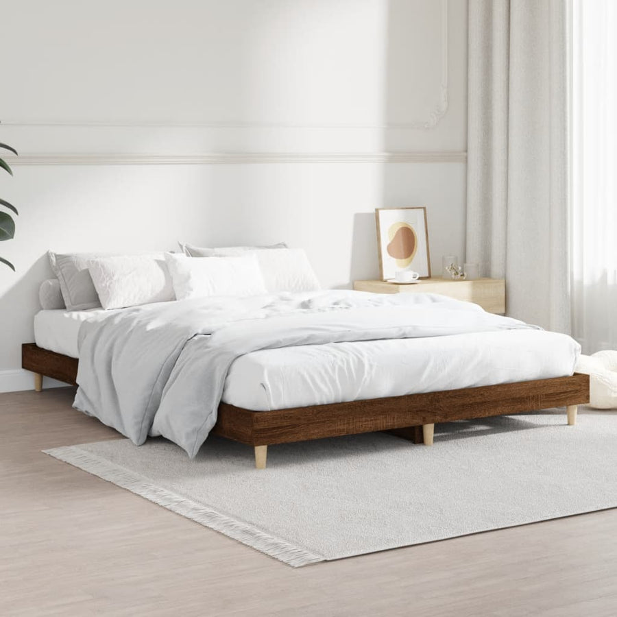 Bedframe bewerkt hout bruin eikenkleur 135x190 cm 135 x 190 cm bruin eikenkleur