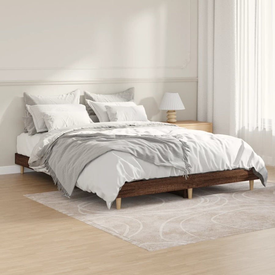 Bedframe bewerkt hout bruin eikenkleur 135x190 cm 135 x 190 cm bruin eikenkleur