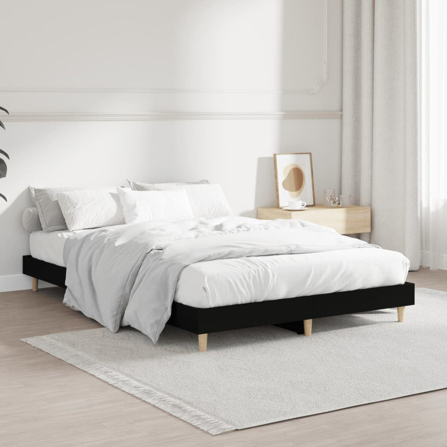 Bedframe Bewerkt Hout 120 x 190 cm Zwart