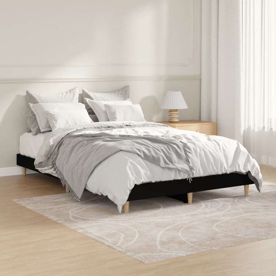 Bedframe Bewerkt Hout 120 x 190 cm Zwart
