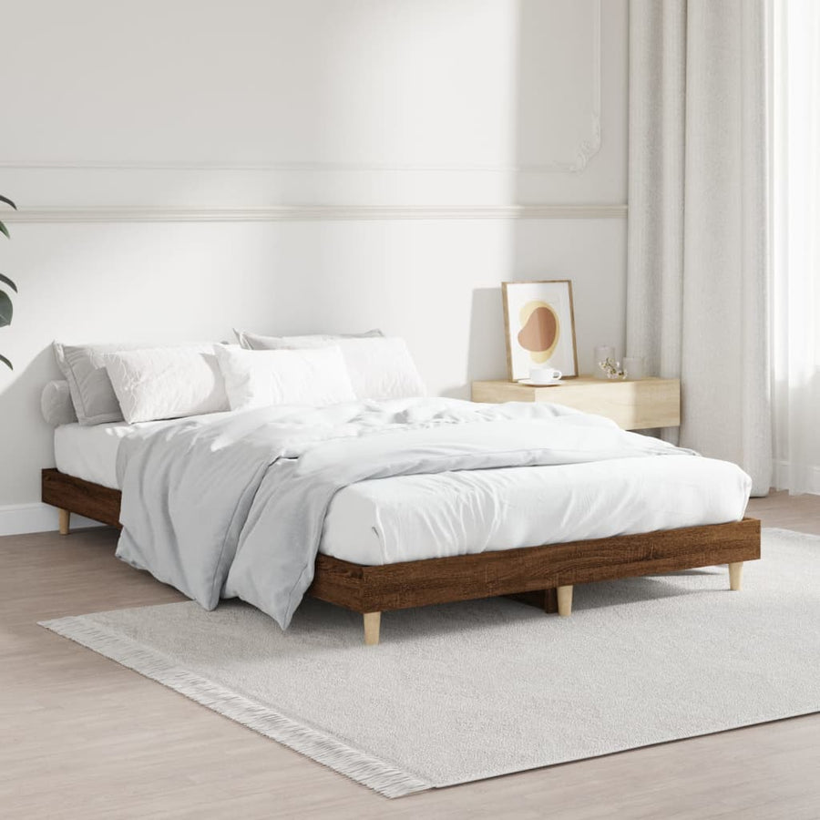 Bedframe bewerkt hout bruin eikenkleur 120x190 cm 120 x 190 cm bruin eikenkleur