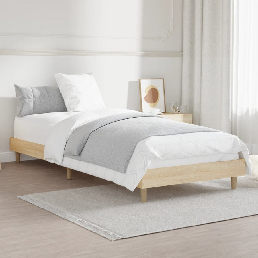 Bedframe bewerkt hout sonoma eikenkleurig 75x190 cm 75 x 190 cm Sonoma eiken