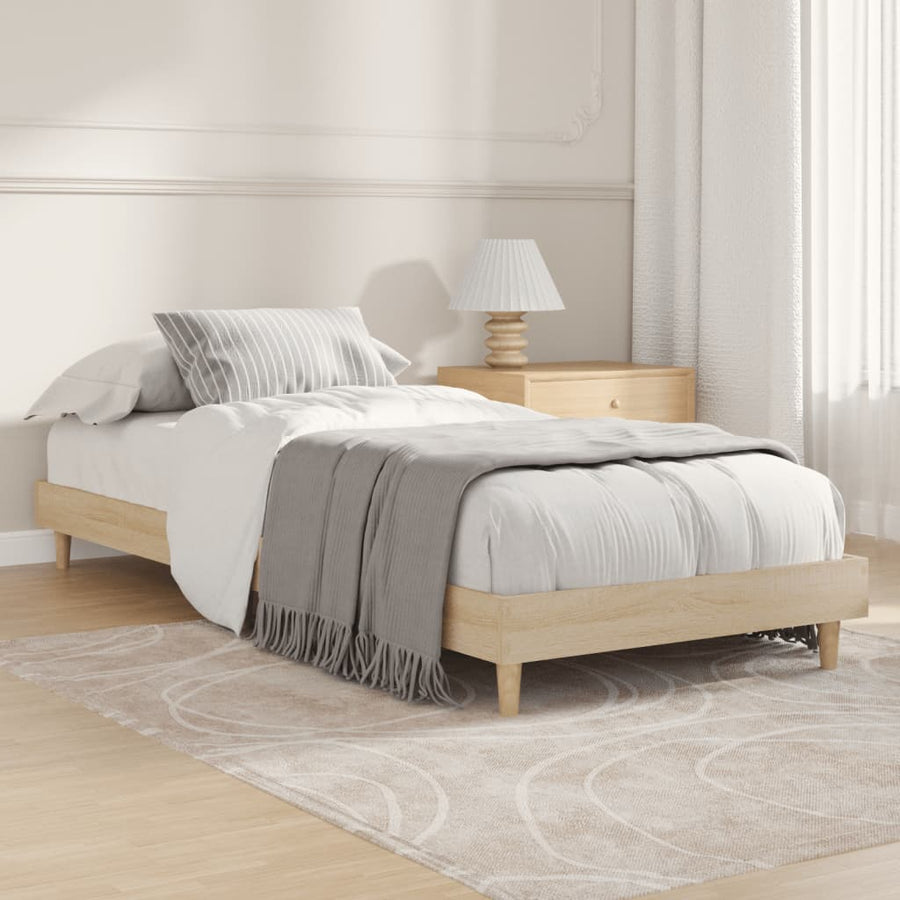 Bedframe bewerkt hout sonoma eikenkleurig 75x190 cm 75 x 190 cm Sonoma eiken