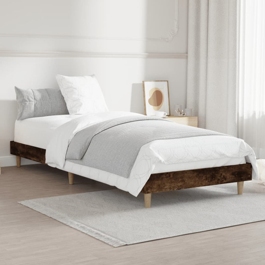 Bedframe Bewerkt Hout Kleurig 75 x 190 cm Gerookt eiken