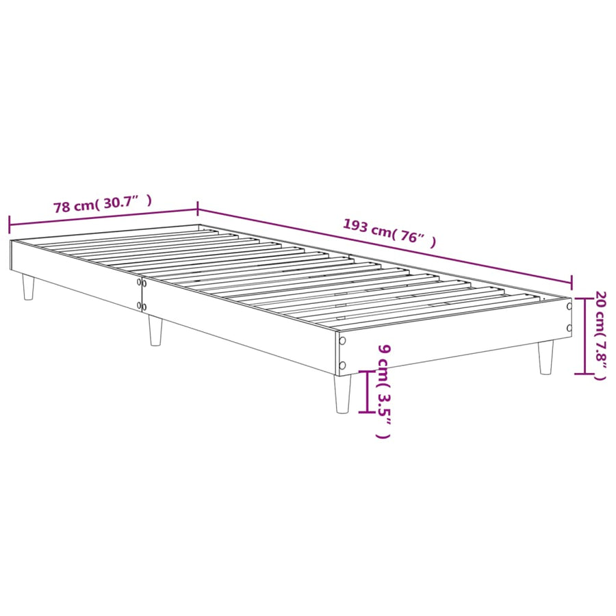 Bedframe Bewerkt Hout Kleurig 75 x 190 cm Gerookt eiken