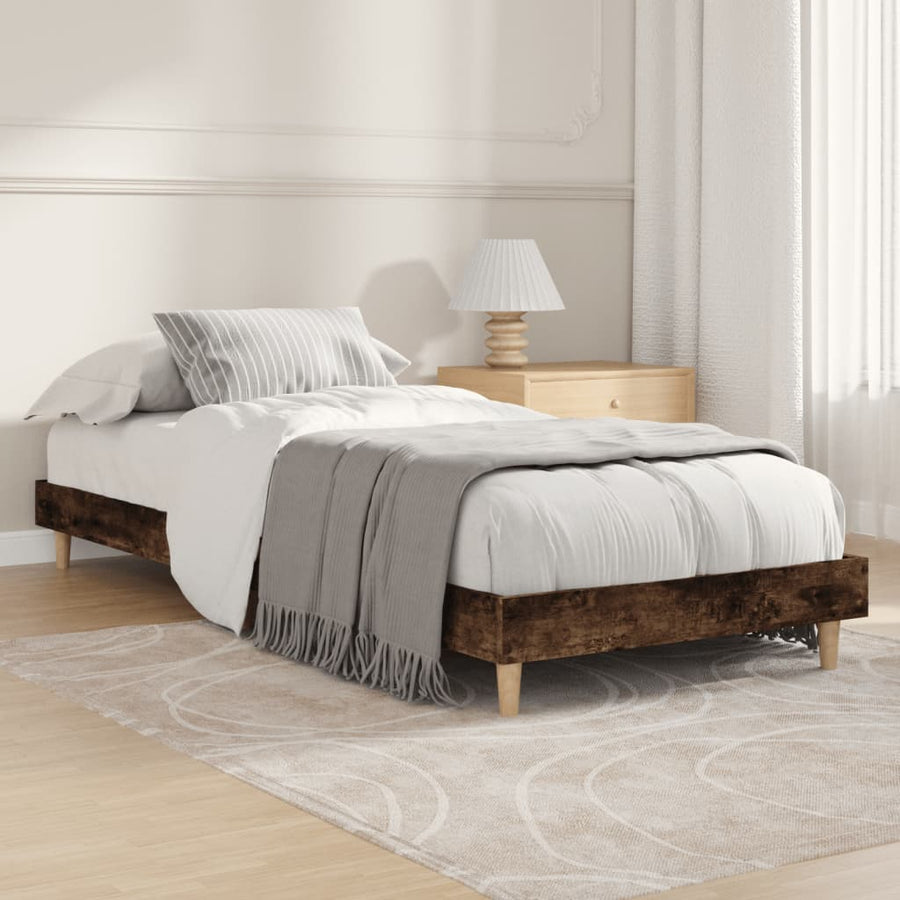 Bedframe Bewerkt Hout Kleurig 75 x 190 cm Gerookt eiken