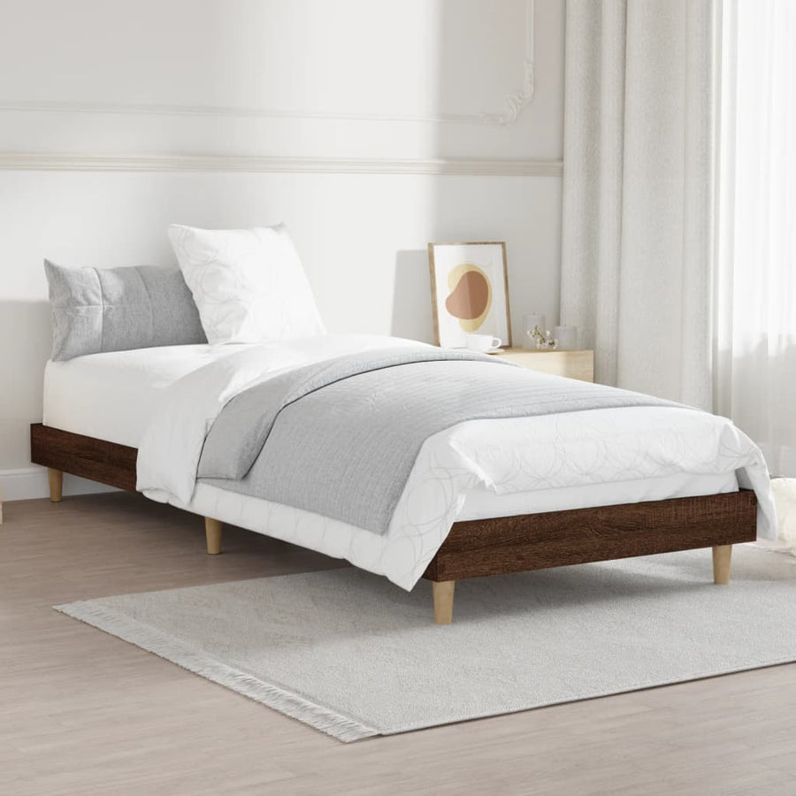Bedframe bewerkt hout bruin eikenkleur 75x190 cm 75 x 190 cm bruin eikenkleur