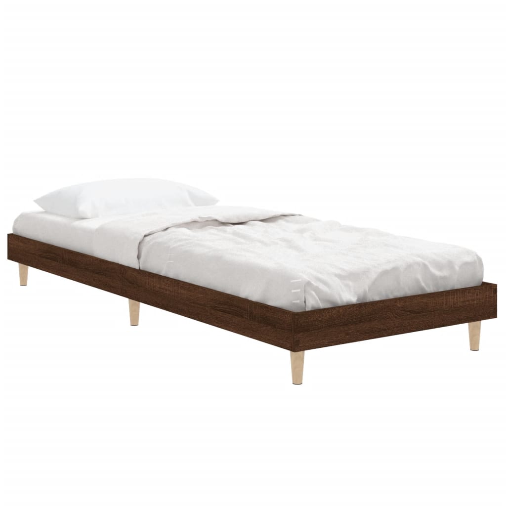 Bedframe bewerkt hout bruin eikenkleur 75x190 cm 75 x 190 cm bruin eikenkleur