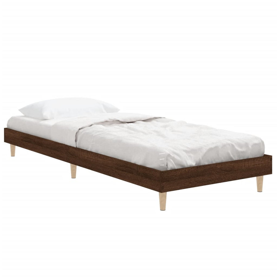 Bedframe bewerkt hout bruin eikenkleur 75x190 cm 75 x 190 cm bruin eikenkleur