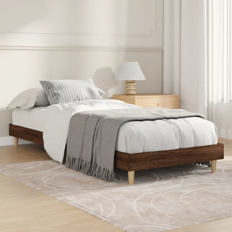 Bedframe bewerkt hout bruin eikenkleur 75x190 cm 75 x 190 cm bruin eikenkleur