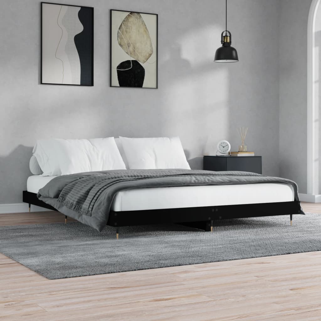Bedframe Massief Hout Zwart 200 x 200 cm