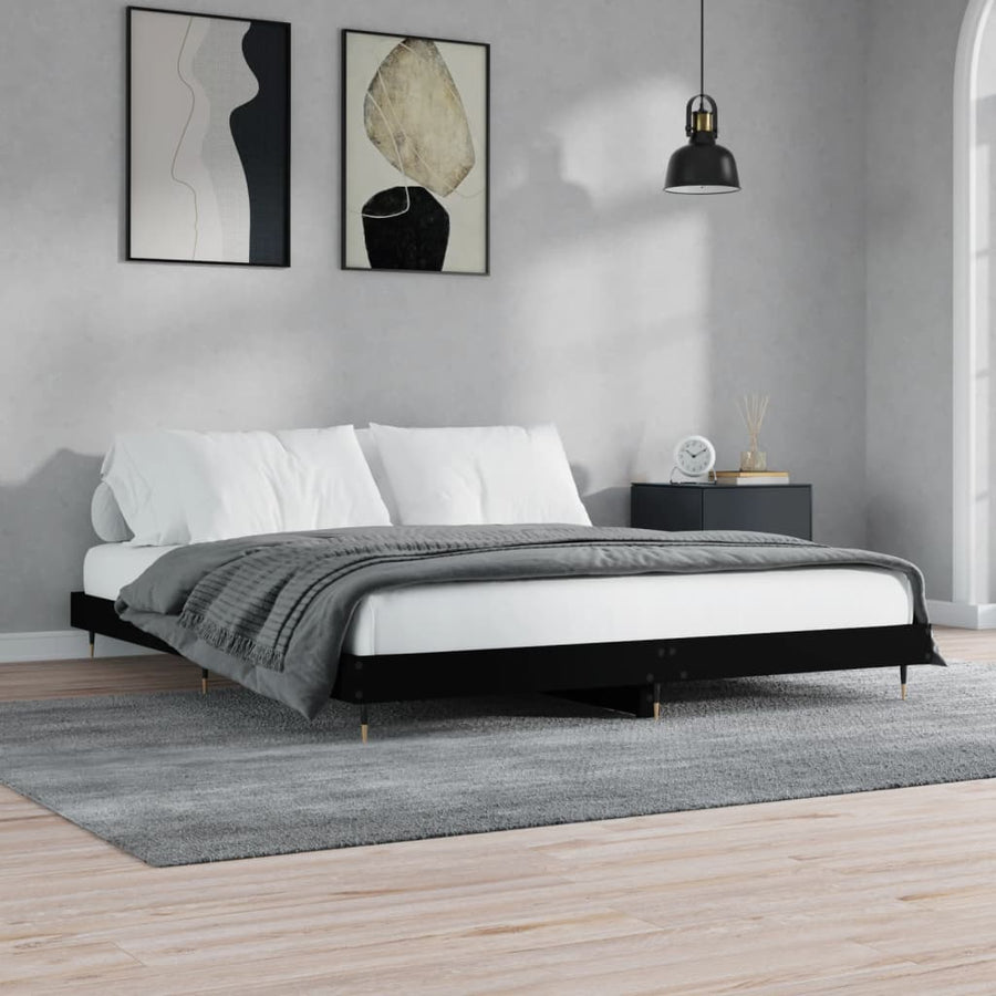Bedframe Massief Hout Zwart 200 x 200 cm