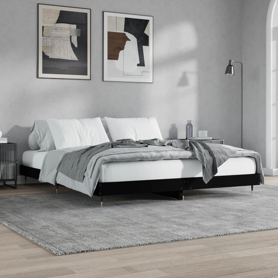 Bedframe Massief Hout Zwart 200 x 200 cm